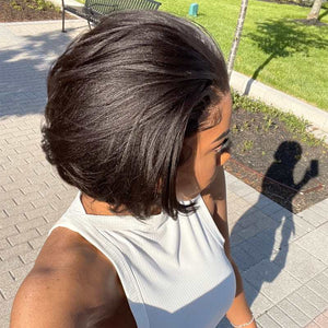 
            
                Load image into Gallery viewer, Short yaki Stright Blunt Cut Bob Wig 13X4 Invisible Lace Front Wig
            
        