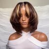 Face-framing Highlights Blonde Brown Layered Bob with Bang