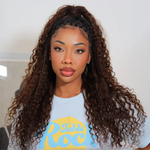 Ombre Brown Full Lace Knotless Boho Curls Braided Invisi Drawstring Wig