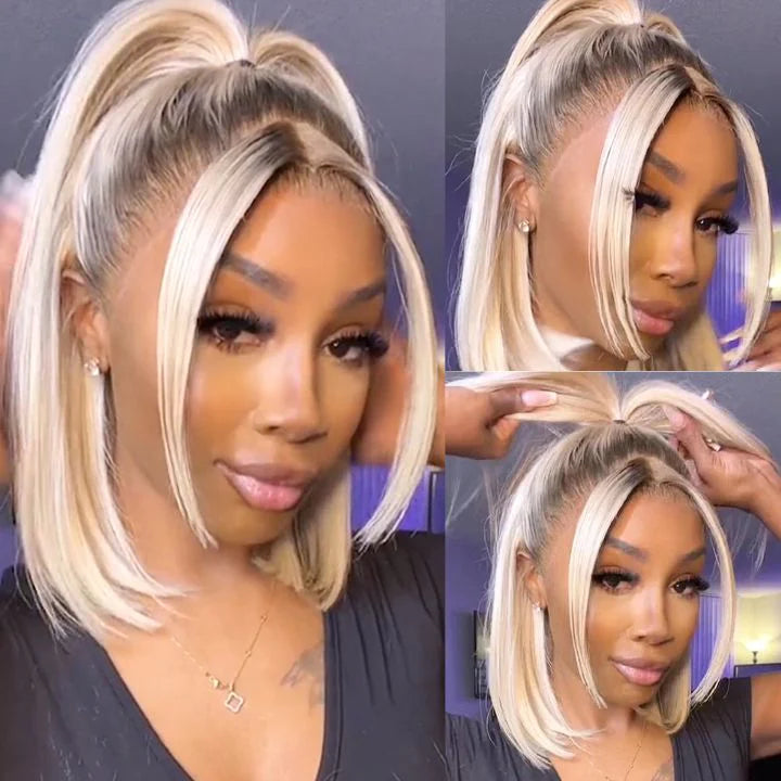 Ombre Ash Blonde Straight 13x4 Lace Front Bob Wig