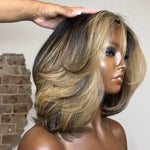 Blonde Highlight Layered Cut Bob 5x5 Lace Closure Wig