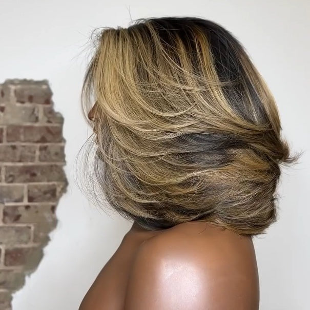 
            
                Load image into Gallery viewer, Blonde Highlight Layered Cut Bob 5x5 Lace Closure Wig
            
        