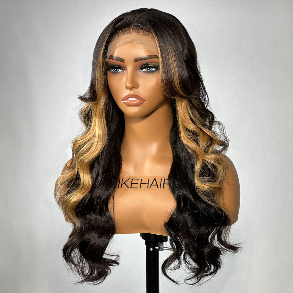 Blonde Mix Black Highlight Body Wave 5x5 Lace Closure Wig
