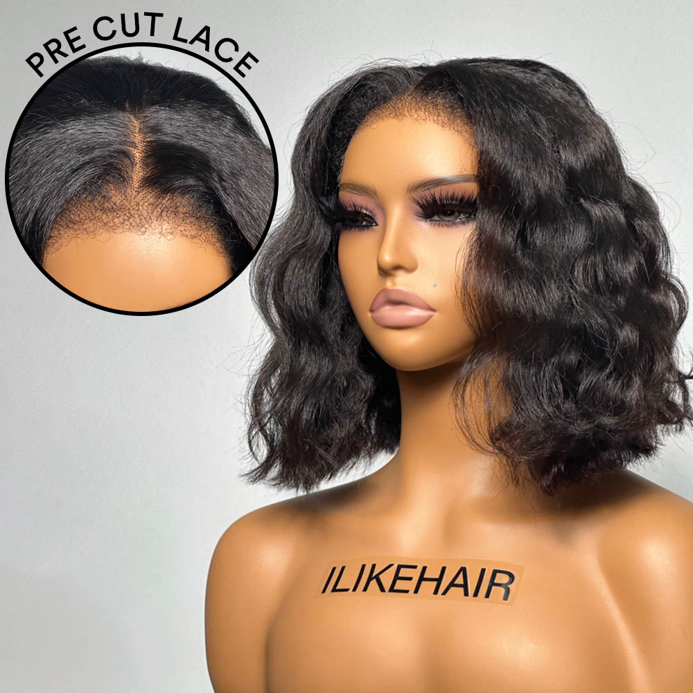 Short Curly Bob Human Hair 5x5 Pre Cut HD Lace Kinky Edges Wig
