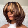Face-framing Highlights Blonde Brown Layered Bob with Bang