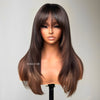 Brown Highlight With Bang Layered Cut 5×5 Lace Human Hair Wig