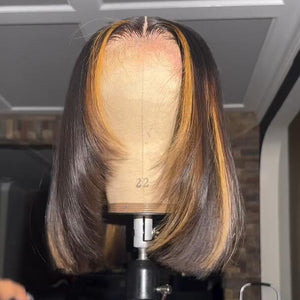 Highlight Honey Layer Cut Straight Short 4x4 Lace Front Bob Wig Glueless Human Hair Wig