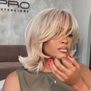 613 Ash Blonde Layered Cut Short Bob 5x5 Lace Wig With Bang