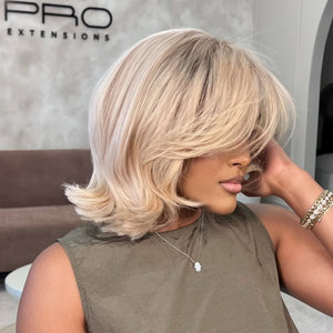 613 Ash Blonde Layered Cut Short Bob 5x5 Lace Wig With Bang