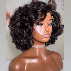 Natural Black Curly Bob 5×5 Lace Human Hair Wig