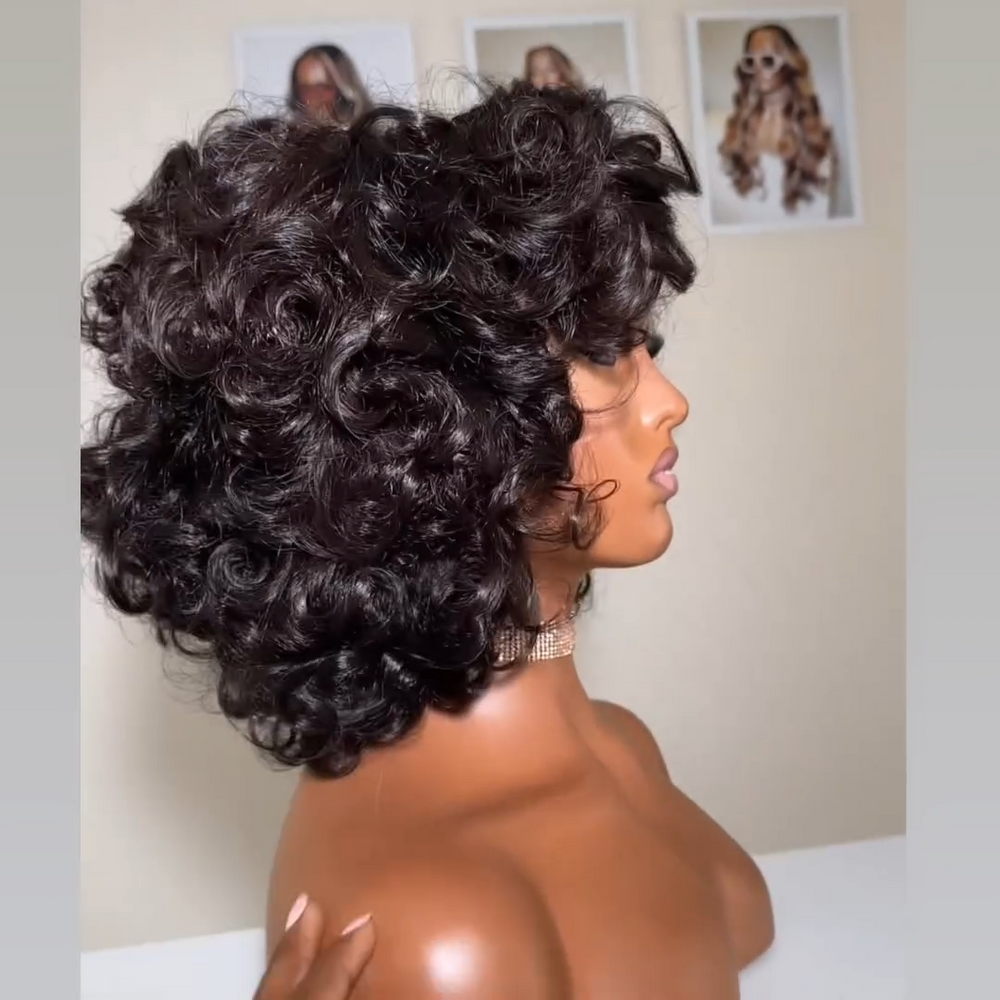 Natural Black Curly Bob 5×5 Lace Human Hair Wig