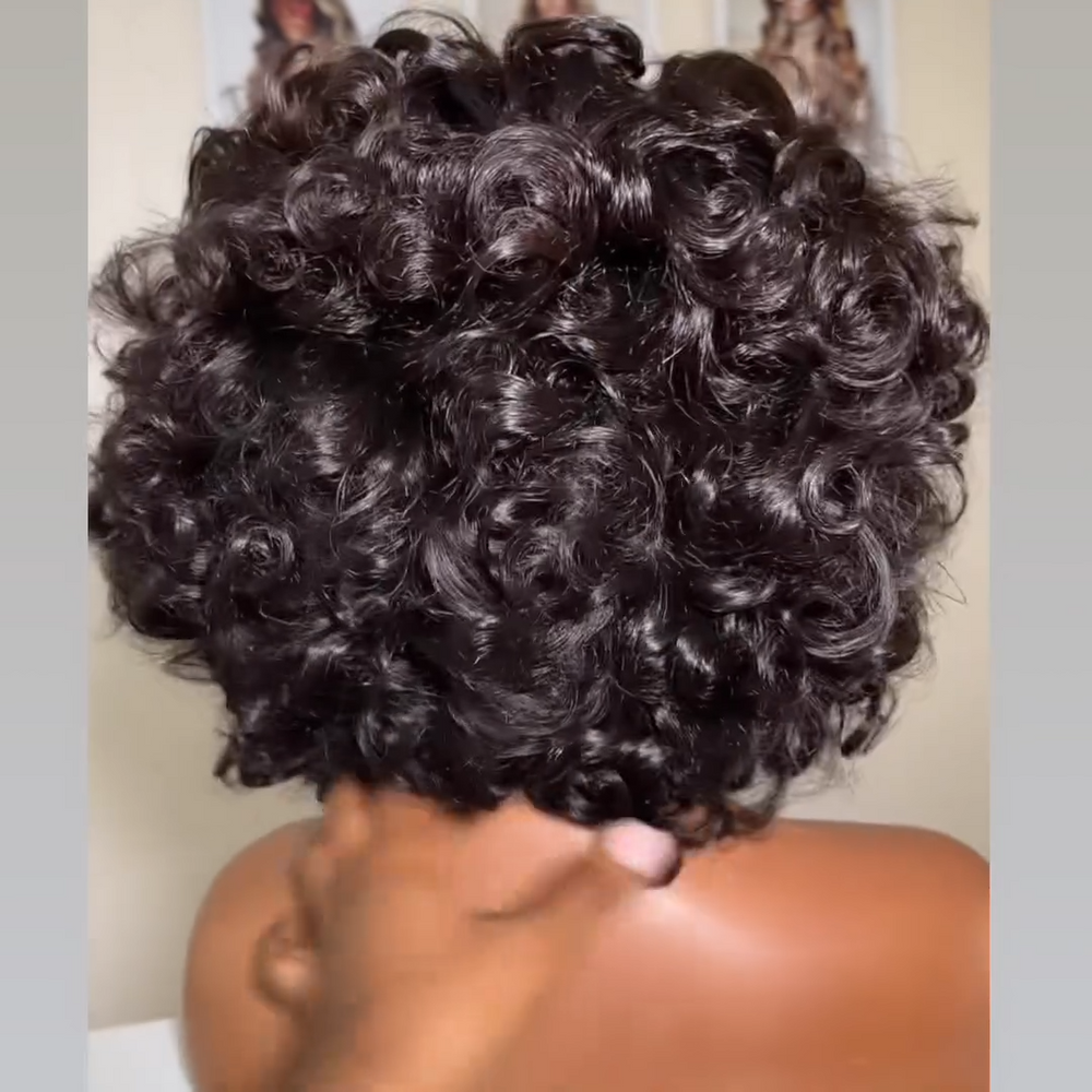 Natural Black Curly Bob 5×5 Lace Human Hair Wig