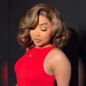 613 Blonde Highlight With Brown Layered Wave Bob 13×4 Lace Frontal Wig