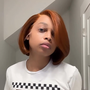 Copper Brown Wavy Layered Bob 13x4 Lace Front Wig