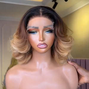 Balayage 613 Blonde Mix Brown With Dark Root Wave Lace Wig
