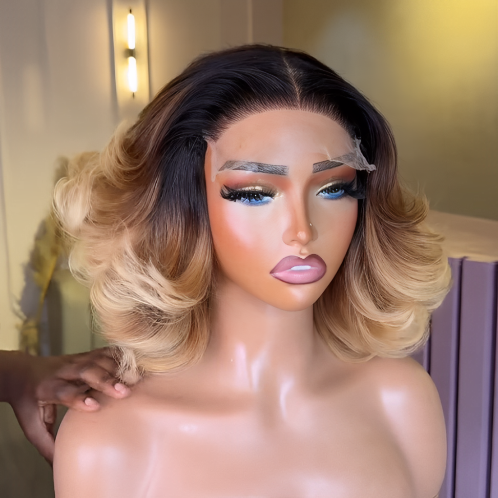 Balayage 613 Blonde Mix Brown With Dark Root Wave Lace Wig