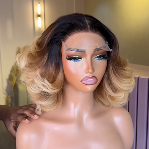 Balayage 613 Blonde Mix Brown With Dark Root Wave Lace Wig
