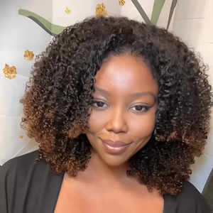 Trendy Curly With Hybrid Hairline Brown Highlight 13×4 Lace Frontal Wig