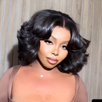 Put On ＆Go Black Bouncy Wave Bob Lace Closure Wig