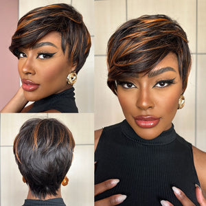 Boss Lady Brown Highlights Layered Pixie Cuts  13x4 Lace Front Wig