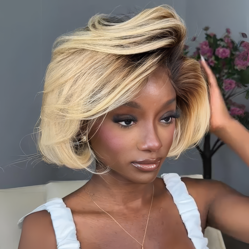 Ombre 613 Blonde Bob With Black Root 13x4 Lace Front Wig