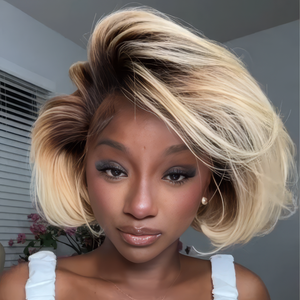 Ombre 613 Blonde Bob With Black Root 13x4 Lace Front Wig