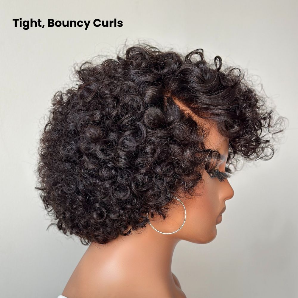 Voluminous Curly Human Hair Wig With Bangs