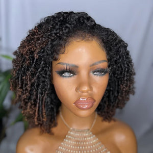 Trendy Curly With Hybrid Hairline Brown Highlight 13×4 Lace Frontal Wig