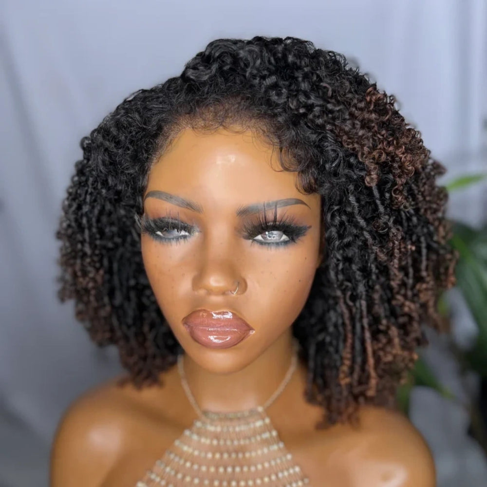 Trendy Curly With Hybrid Hairline Brown Highlight 13×4 Lace Frontal Wig