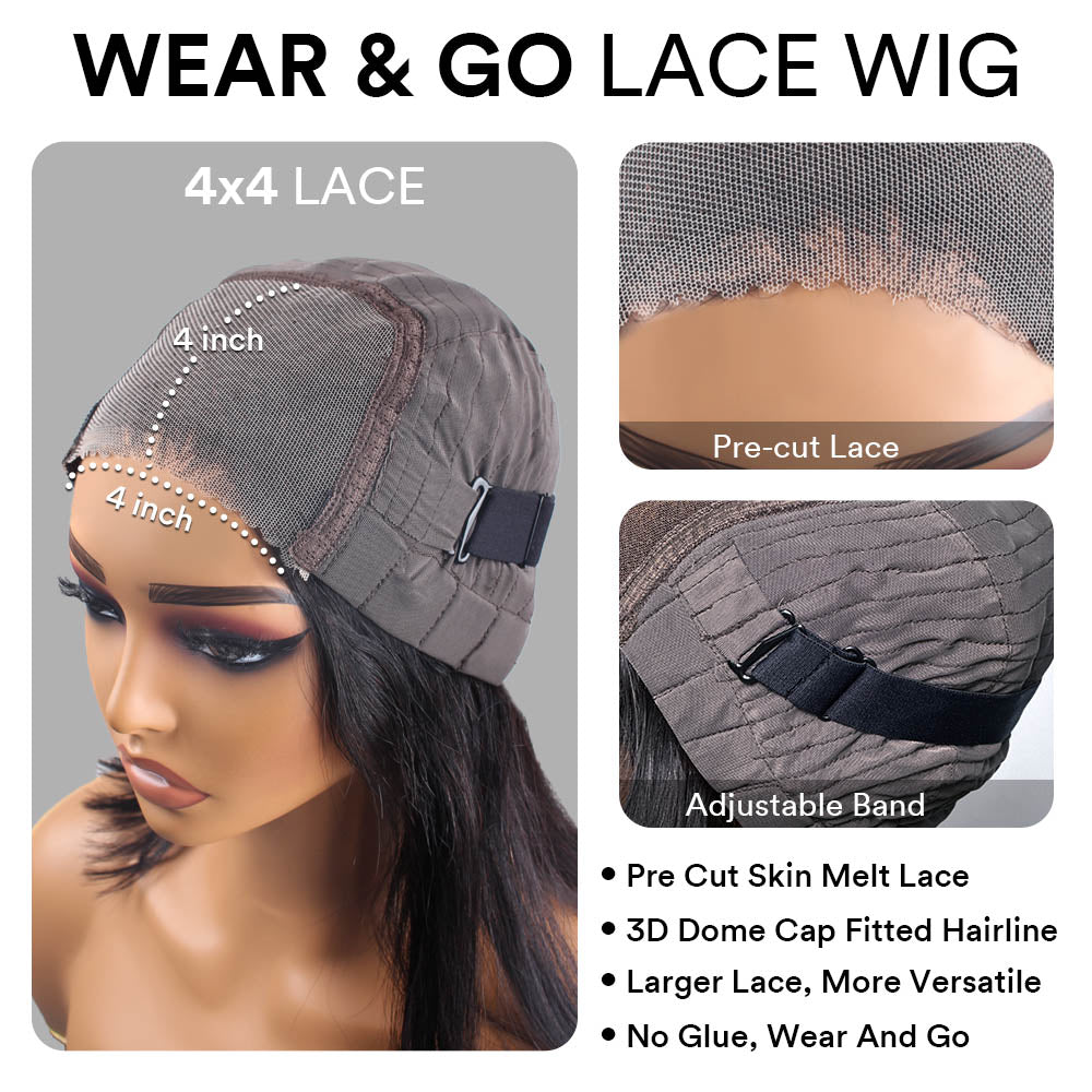 Wear & Go Layered Wavy Curtain Bangs 4x4 Pre Cut Lace Closure Wig