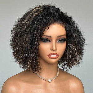 Blonde Highlight Kinky Curly Glueless Bob 5x5 Lace Closure Wig