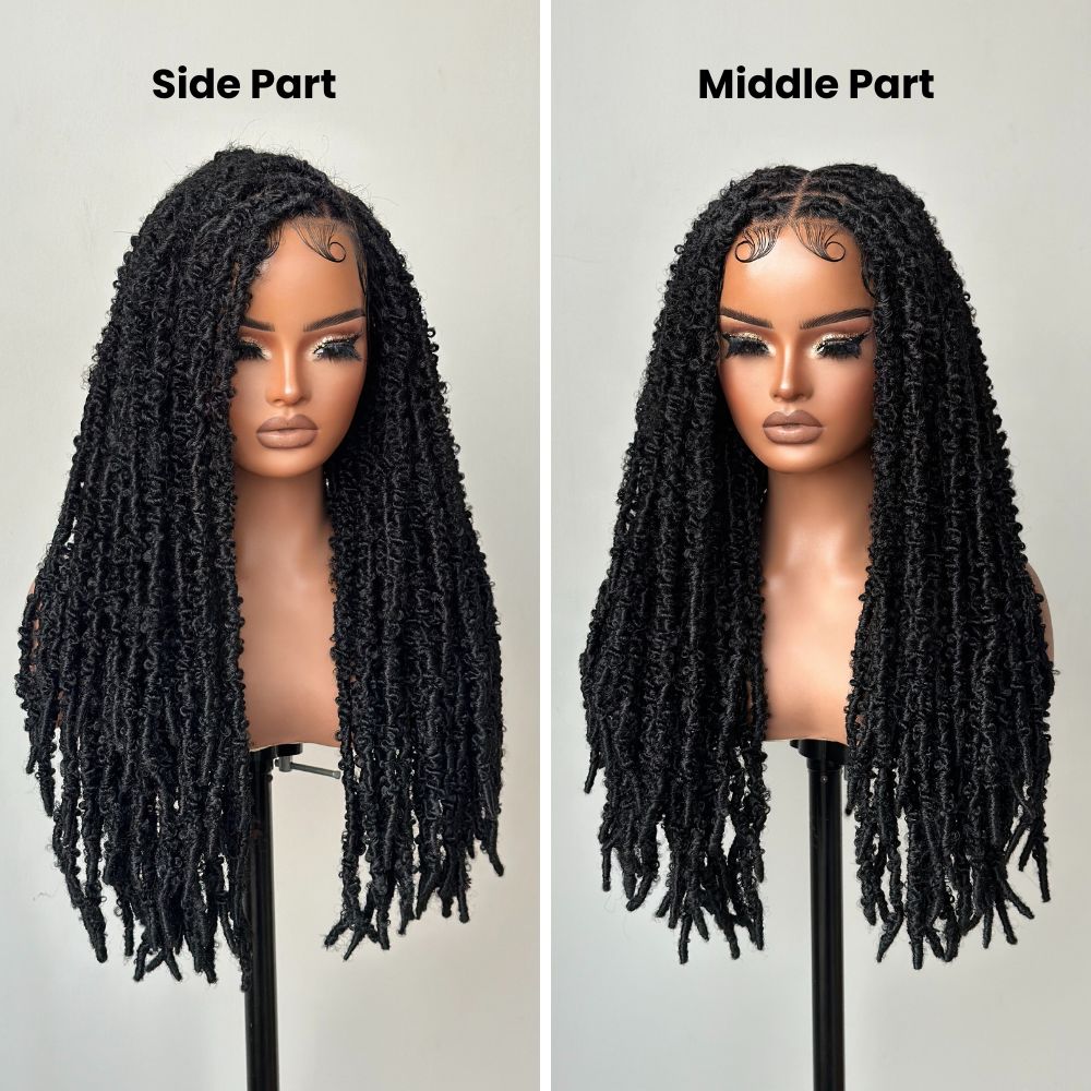 Full Lace Natural Afro Butterfly Locs Wig With Drawstring