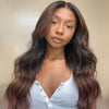 Rich Honey Brown Ombre with Long Layered Curtain Bangs Lace Wig