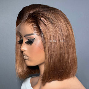 Ombre Brown Free Parting Silky Straight Bob Lace Frontal Wig