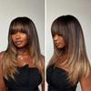 Brown Mix Blonde Highlight With Bang HD Lace Human Hair Wig
