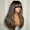 Brown Mix Blonde Highlight With Bang HD Lace Human Hair Wig