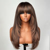 Brown Mix Blonde Highlight With Bang HD Lace Human Hair Wig