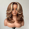 613 Blonde Highlight With Brown Root Layered Wavy Lace Wig