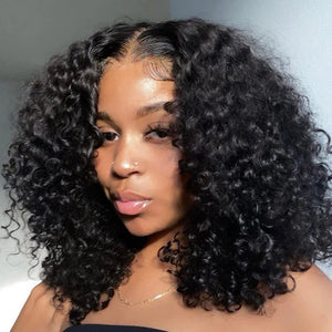 250% Density Glueless Wig Curly Human Hair Lace Curly Wave Bob Wig Pre Plucked Natural Hairline