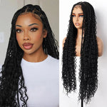 Full Lace Knotless Boho Curls Braided Invisi Drawstring Synthetic Hair Wig