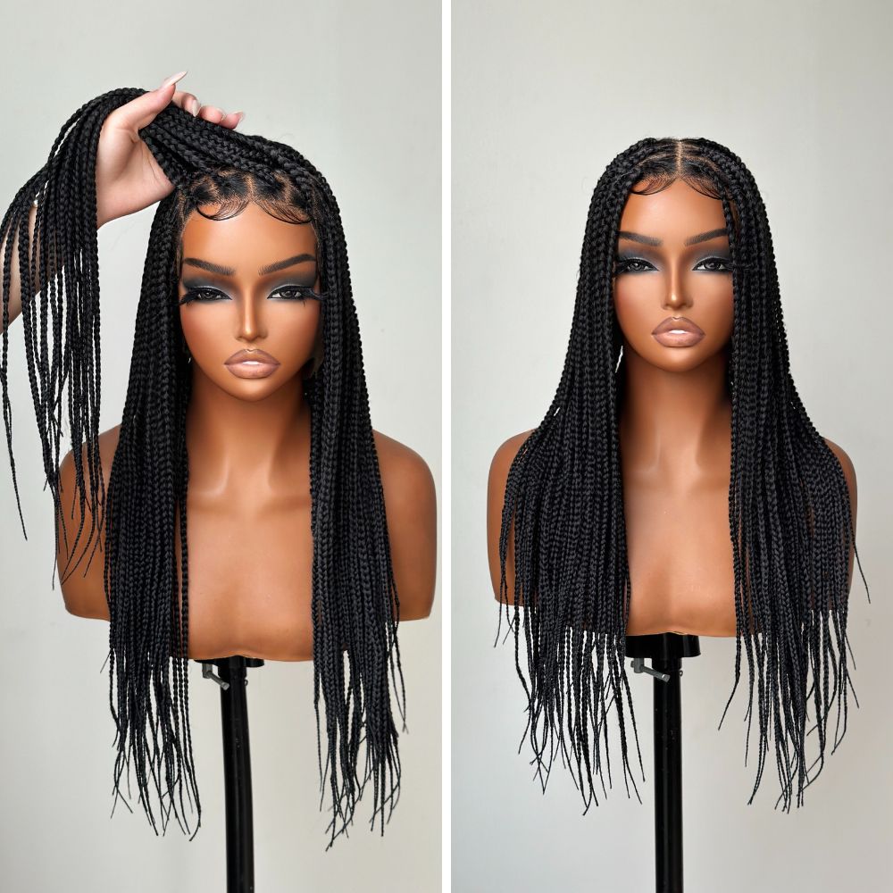 Full Lace Box Braided with Baby Hair Micro Twist Bohemian Invisi Drawstring Wig
