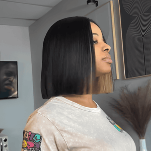 Black Mix Blonde Straight Blunt Cut Bob 5x5 Lace Closure Wig