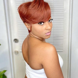 Colored Layered Pixie Cut Human Hair with Bangs Bob Wigs