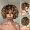 Chic Ombre Mix Color Short Cut Curly Put On & Go Wig 100% Human Hair