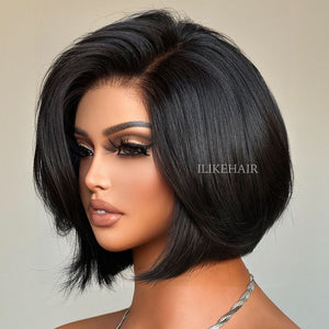 Chic Natural Black Layered Cut Bob Lace Closure Wig