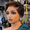 Full Lace Short Wavy Curls With Brown Higlights Human Hair Wig