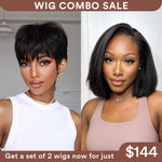 Wig Combo 12-Pixie Wig+ Kinky Straight with Kinky Edges Bob Wig