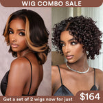 Wig Combo 4-Honey Blonde Highlights Wig+Ombre Curly Wig