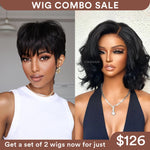 Wig Combo 5-Pixie Wig+ Layered Fluffy Bob Wig