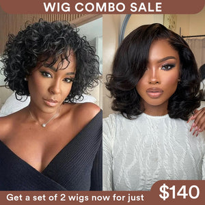 Wig Combo 6-Pixie Curly Wig+Designer Layered Bob Wig